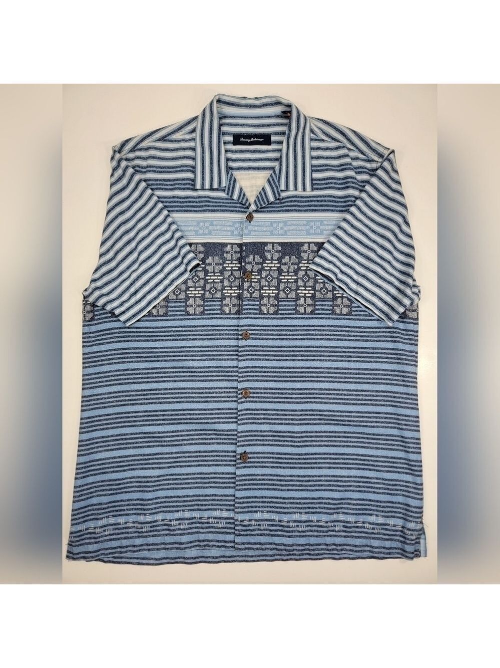 Tommy Bahama Mezantine Square Ocean Deep Blue 100% Silk Men's Hawaiian Shirt XL